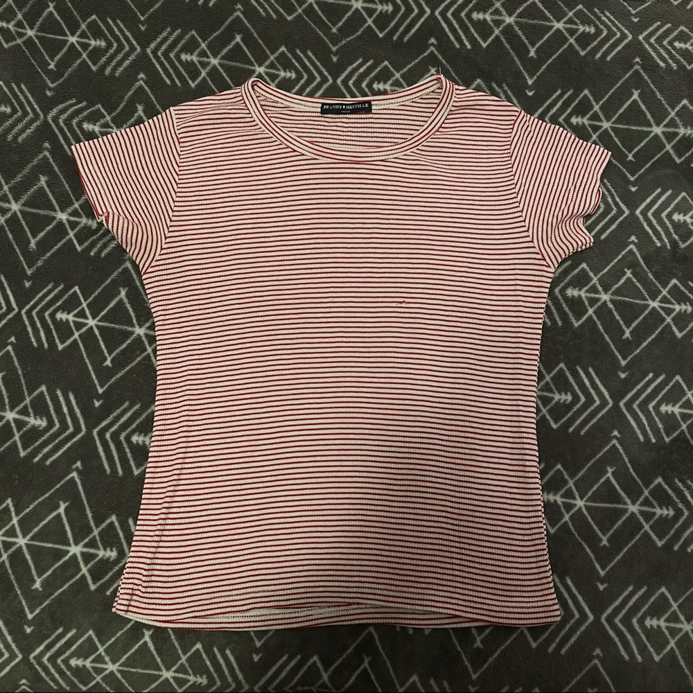 red and white striped tee